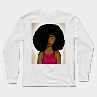 cute afro hair girl digital art Long Sleeve T-Shirt